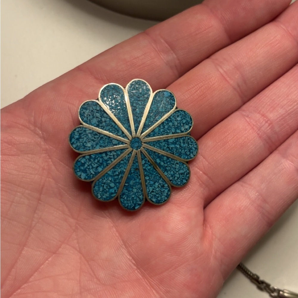 Vintage Silver and turquoise broach and necklace